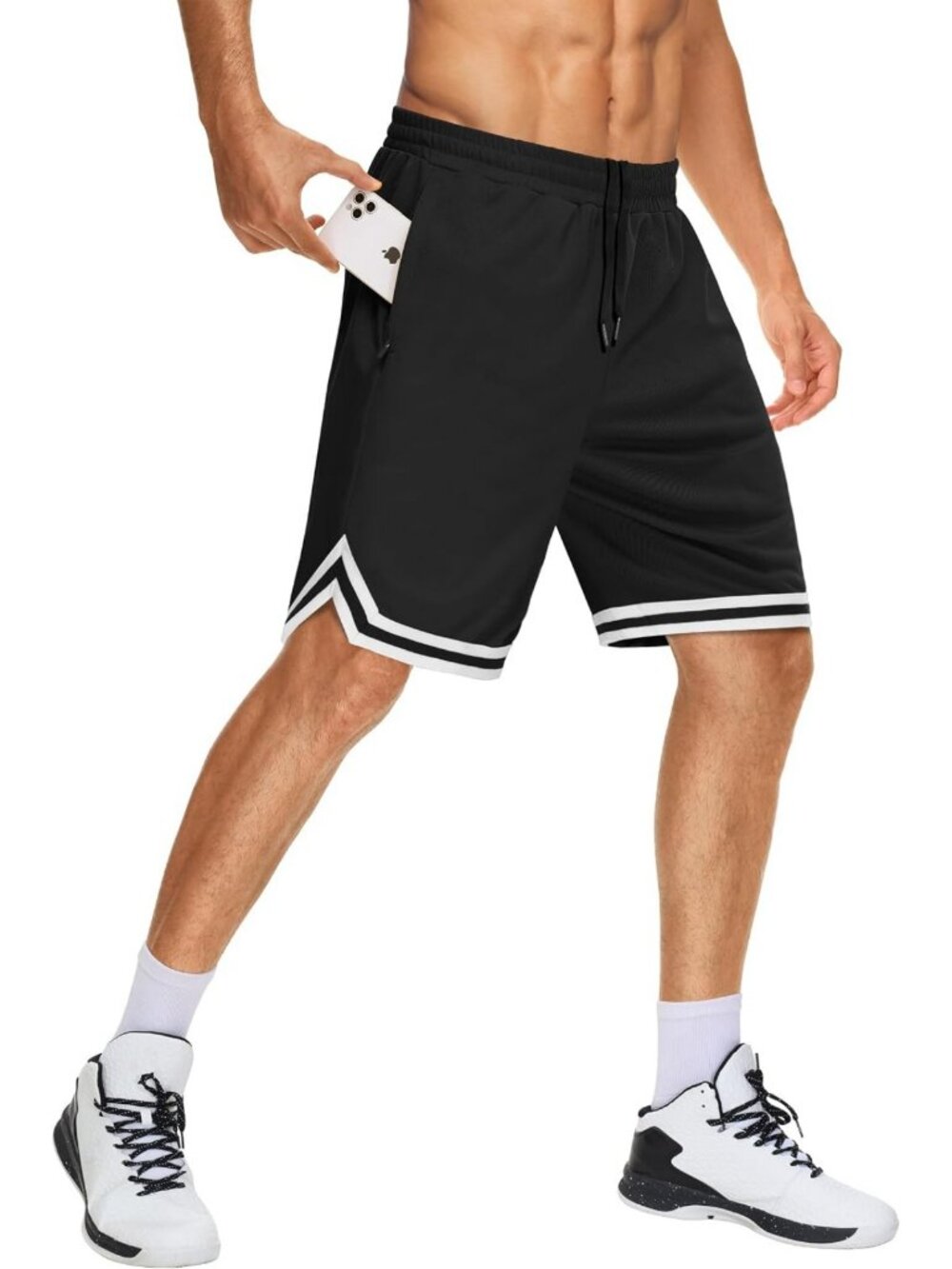 Men's 11" Long Basketball Shorts - Below Knee Mesh Athletic Gym Shorts with Zip